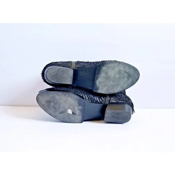 BAKERS ELITE Black Settle Frayed Leather Ankle Booties 39 8.5 Heeled Zipper Trim - Picture 11 of 12